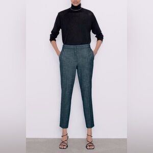 NWT Zara | Slim Straight Pants With Elastic Waistband Large Career Office Gray